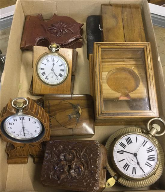 Various pocket watches and timepieces and watch stands